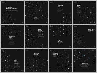 Kare formatın broşürü kare broşür şürleri, broşür tasarımı, rapor, sunum, dergi kapağı için tasarım şablonları kapsıyor. Bilimsel tıbbi araştırma. Moleküler bağlantı yapısı.