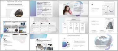 Web sitesi tasarımı, sunumlar, portföy için vektör şablonu. Sunum slaytı, broşür, broşür kapağı, akışkan renkli mavi gradyan geometrik şekilli yıllık rapor için şablonlar