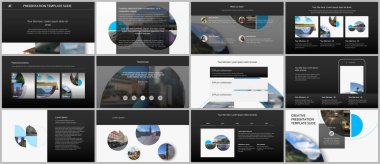 Sunum tasarım vektör şablonları, sunum slaytı için çok amaçlı şablon, broşür kapağı tasarımı ve soyut daire pankartları. Sosyal medya web pankartı. Sosyal ağ fotoğraf çerçevesi.
