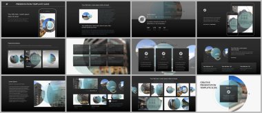 Sunum tasarım vektör şablonları, sunum slaytı için çok amaçlı şablon, broşür kapağı tasarımı ve soyut daire pankartları. Sosyal medya web pankartı. Sosyal ağ fotoğraf çerçevesi.