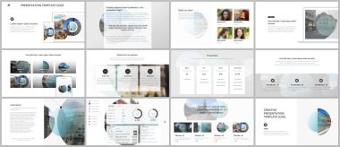 Sunum tasarım vektör şablonları, sunum slaytı için çok amaçlı şablon, broşür kapağı tasarımı ve soyut daire pankartları. Sosyal medya web pankartı. Sosyal ağ fotoğraf çerçevesi.