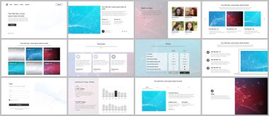 Web sitesi tasarımı, sunumlar, portföy için vektör şablonları. Sunum slaytları, broşürler, broşürler, raporlar için şablonlar. Noktaları ve çizgileri birleştiren çokgen bilim arkaplanı.