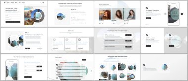Sunum tasarım vektör şablonları, sunum slaytı için çok amaçlı şablon, broşür kapağı tasarımı ve soyut daire pankartları. Sosyal medya web pankartı. Sosyal ağ fotoğraf çerçevesi.