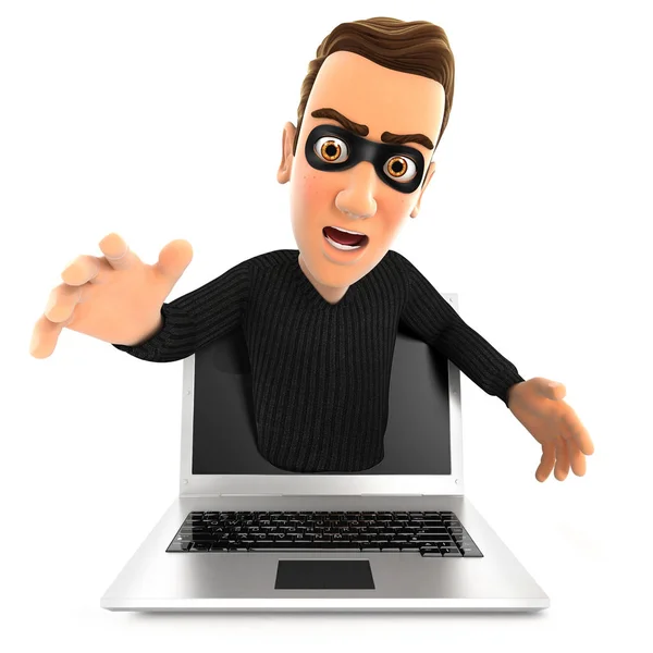 Thief Coming Out Laptop Illustration Isolated White Background — Stock Photo, Image
