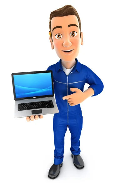 Mechanic Laptop Illustratie Met Geïsoleerde Witte Achtergrond — Stockfoto