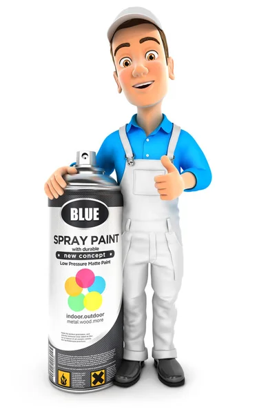 Malarz Stojący Obok Butelki Duże Farby Sprayu Ilustracja Białym Tle — Zdjęcie stockowe