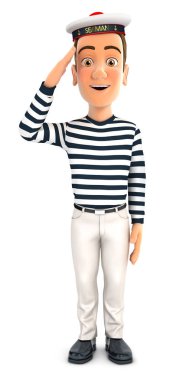 3d denizci dikkat, illüstrasyon izole beyaz arka plan ile ayakta