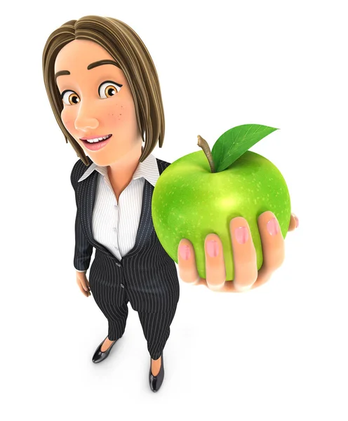 Business Woman Holding Green Apple Illustration Isolated White Background — Stock Photo, Image