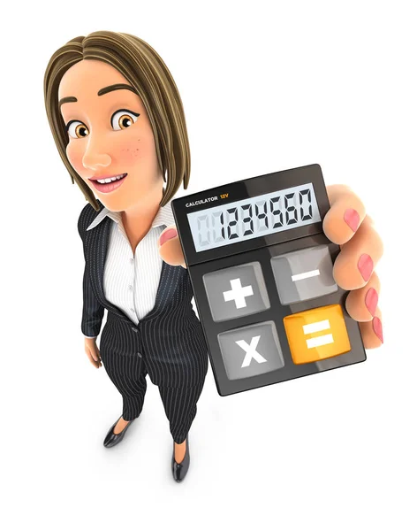 Mujer de negocios 3d que sostiene la calculadora — Foto de Stock