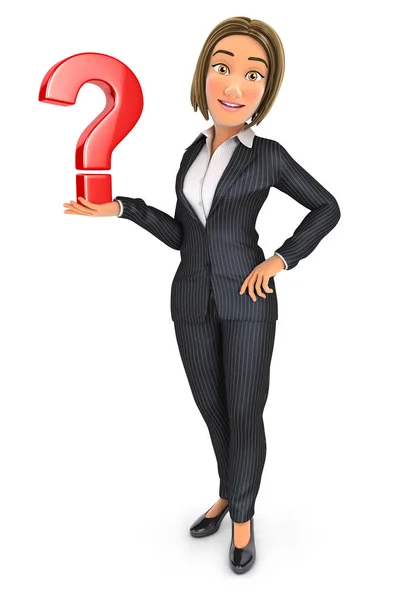 3d mujer de negocios de pie con signo de interrogación — Foto de Stock