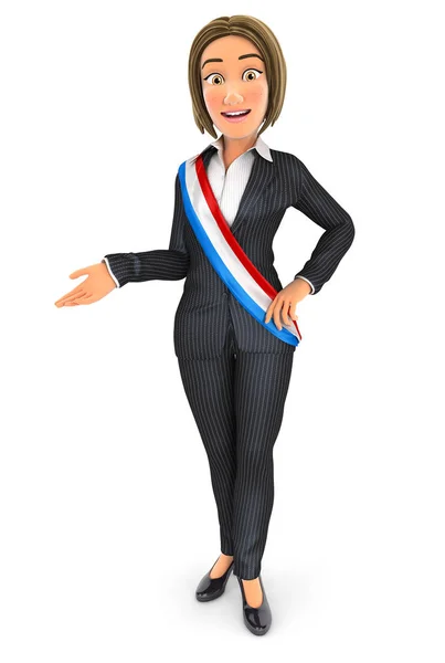 3d mujer de negocios con marco de alcalde francés — Foto de Stock