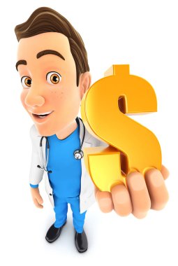 3d doktor altın dolar işareti tutan