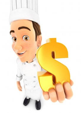 Altın dolar işareti tutan 3d baş şef
