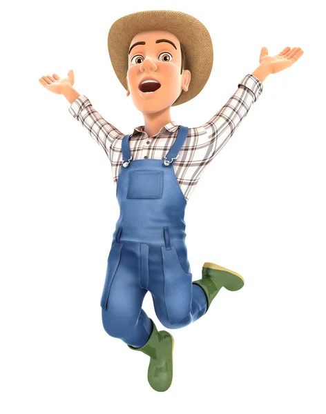 3d farmer is jumping — Stock Photo, Image