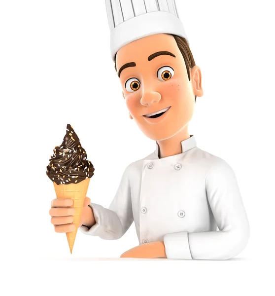 3D-chef-kok presenteert chocolade roomijs — Stockfoto