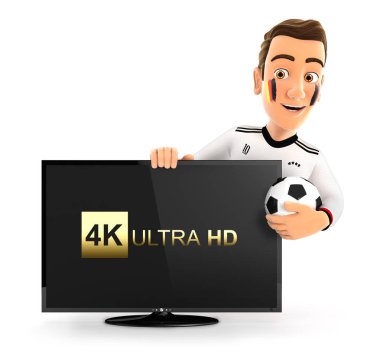 4K ultra HD televizyonlu 3D Alman futbol taraftarı.