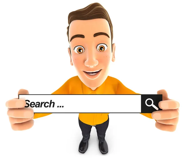 3d man holding a search bar — Stock Photo, Image