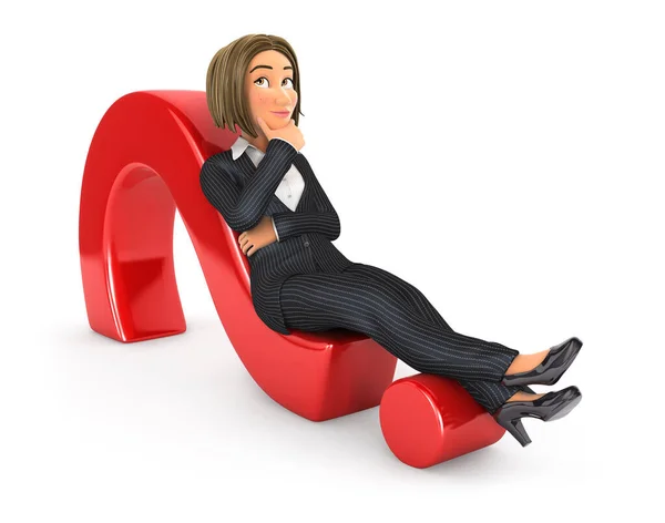 3D obchodní žena ležící na otazníku — Stock fotografie
