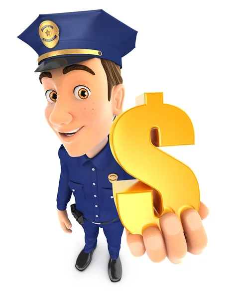 Polizist Mit Golddollar Zeichen Illustration Mit Isoliertem Weißem Hintergrund — Stockfoto