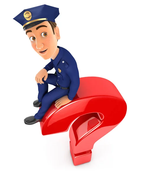 Policeman Sitting Top Question Mark Illustration Isolated White Background — Stock Photo, Image