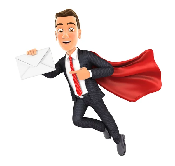 Businessman Flying Pointing Mail Icon Illustration Isolated White Background — Stock Photo, Image