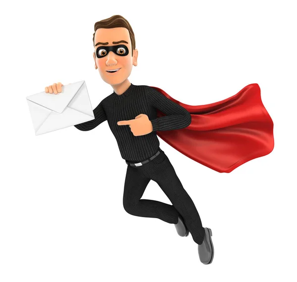 Thief Flying Pointing Mail Icon Illustration Isolated White Background — Stock Photo, Image