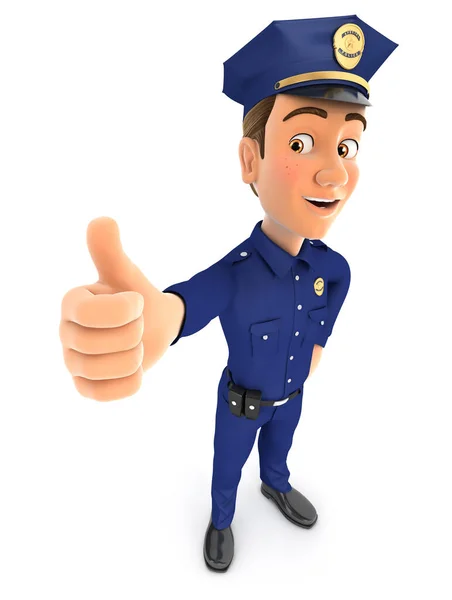 Поліцейський Стоїть Великим Пальцем Вгору Ілюстрація Ізольованим Білим Тлом — стокове фото