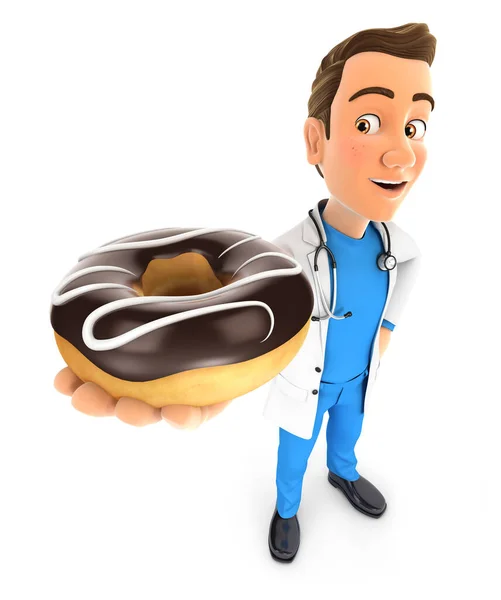 Médico Pie Sosteniendo Donut Ilustración Con Fondo Blanco Aislado — Foto de Stock