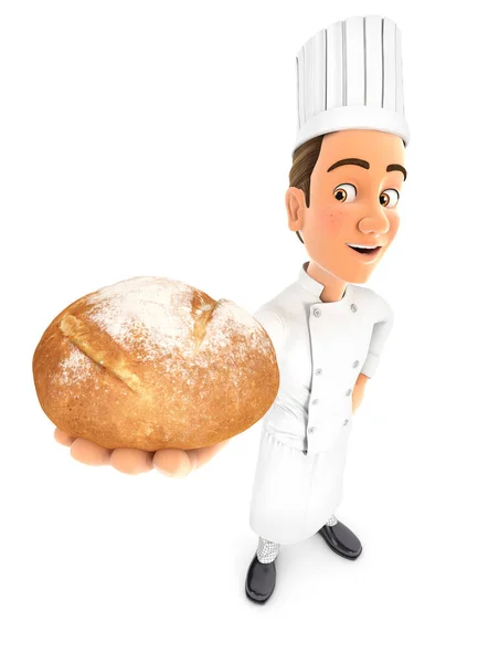 Chef Kok Staande Het Houden Van Brood Illustratie Met Geïsoleerde — Stockfoto