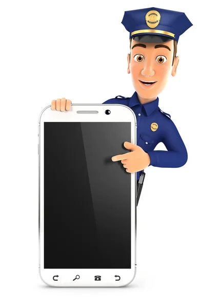 Policeman Pointing Blank Smartphone Illustration Isolated White Background — Stock Photo, Image