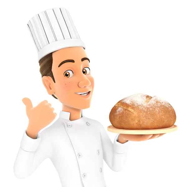 Chef Kok Met Brood Met Duim Omhoog Illustratie Met Geïsoleerde — Stockfoto