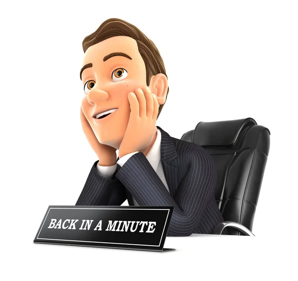 Geschäftsmann Zurück Einem Minutenzeichen Illustration Mit Isoliertem Weißem Hintergrund — Stockfoto