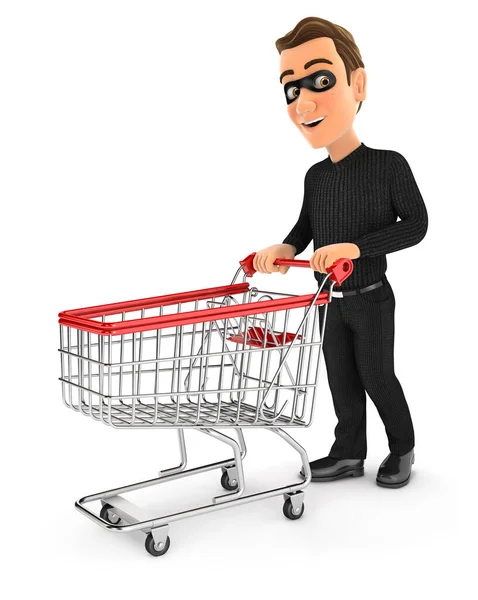 Dieb Schiebt Supermarkt Einkaufswagen Illustration Mit Isoliertem Weißem Hintergrund — Stockfoto