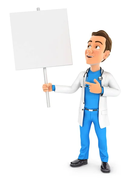 Arzt Mit Leerem Schild Illustration Mit Isoliertem Weißem Hintergrund — Stockfoto