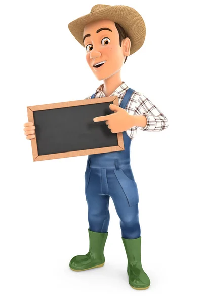 Farmer Standing Slate Chalkboard Illustration Isolated White Background — Stock Photo, Image