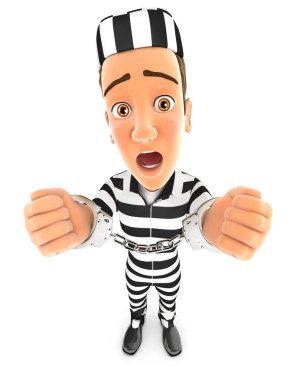 3D mahkum kelepçeli, görüntüler izole edilmiş beyaz arkaplan