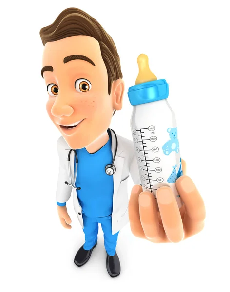 Médico Segurando Bebê Garrafa Ilustração Com Fundo Branco Isolado — Fotografia de Stock