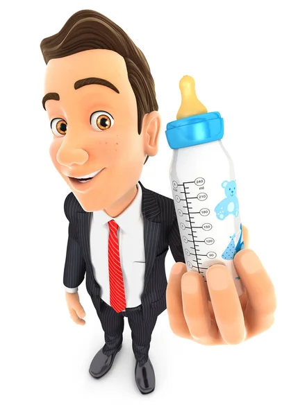 Businessman Holding Baby Bottle Illustration Isolated White Background — Stock Photo, Image