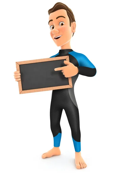 Surfer Standing Slate Chalkboard Illustration Isolated White Background — Stock Photo, Image