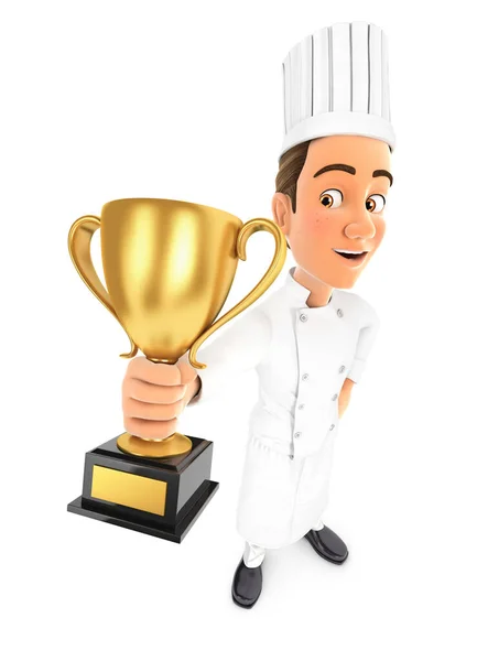 Jefe Cocina Pie Sosteniendo Copa Trofeo Ilustración Con Fondo Blanco — Foto de Stock