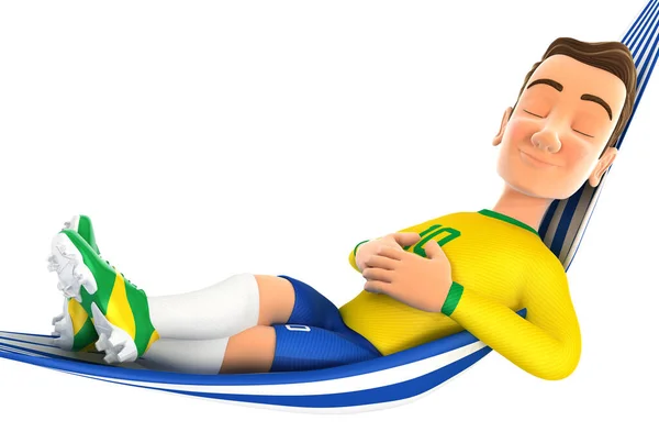 3Dサッカー選手黄色ジャージーハンモックでリラックス 孤立した白の背景とイラスト — ストック写真