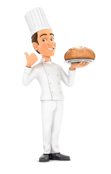 Chef Kok Staande Met Brood Duim Omhoog Illustratie Met Geïsoleerde — Stockfoto