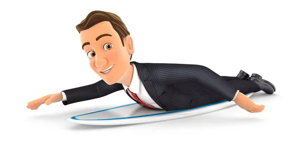Affärsman Liggande Surfbräda Illustration Med Isolerad Vit Bakgrund — Stockfoto