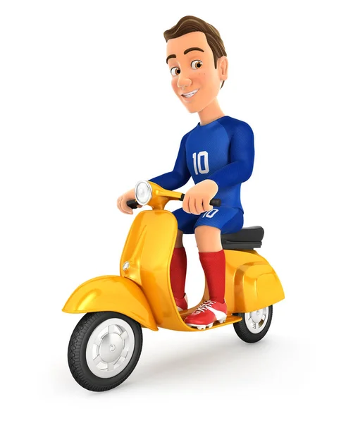 Futbolista Azul Jersey Montar Scooter Ilustración Con Fondo Blanco Aislado — Foto de Stock