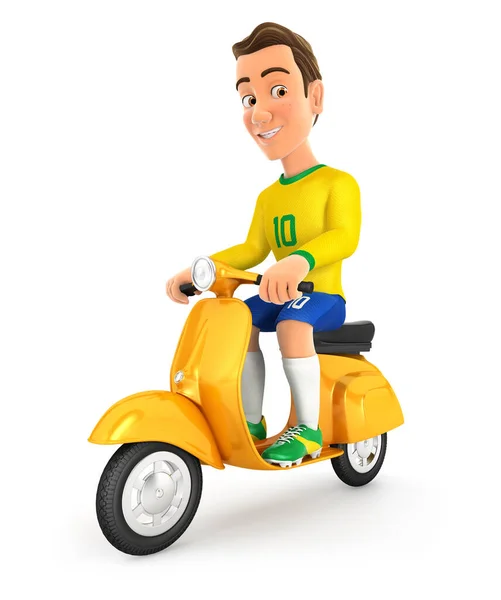 Futbolista Amarillo Jersey Montar Scooter Ilustración Con Fondo Blanco Aislado — Foto de Stock