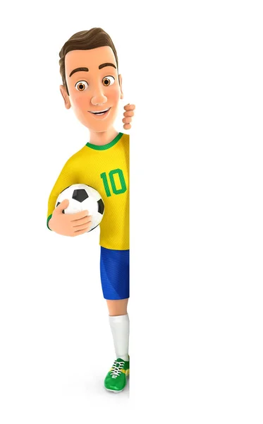 Futbolista Camiseta Amarilla Con Bola Detrás Pared Blanco Ilustración Con — Foto de Stock
