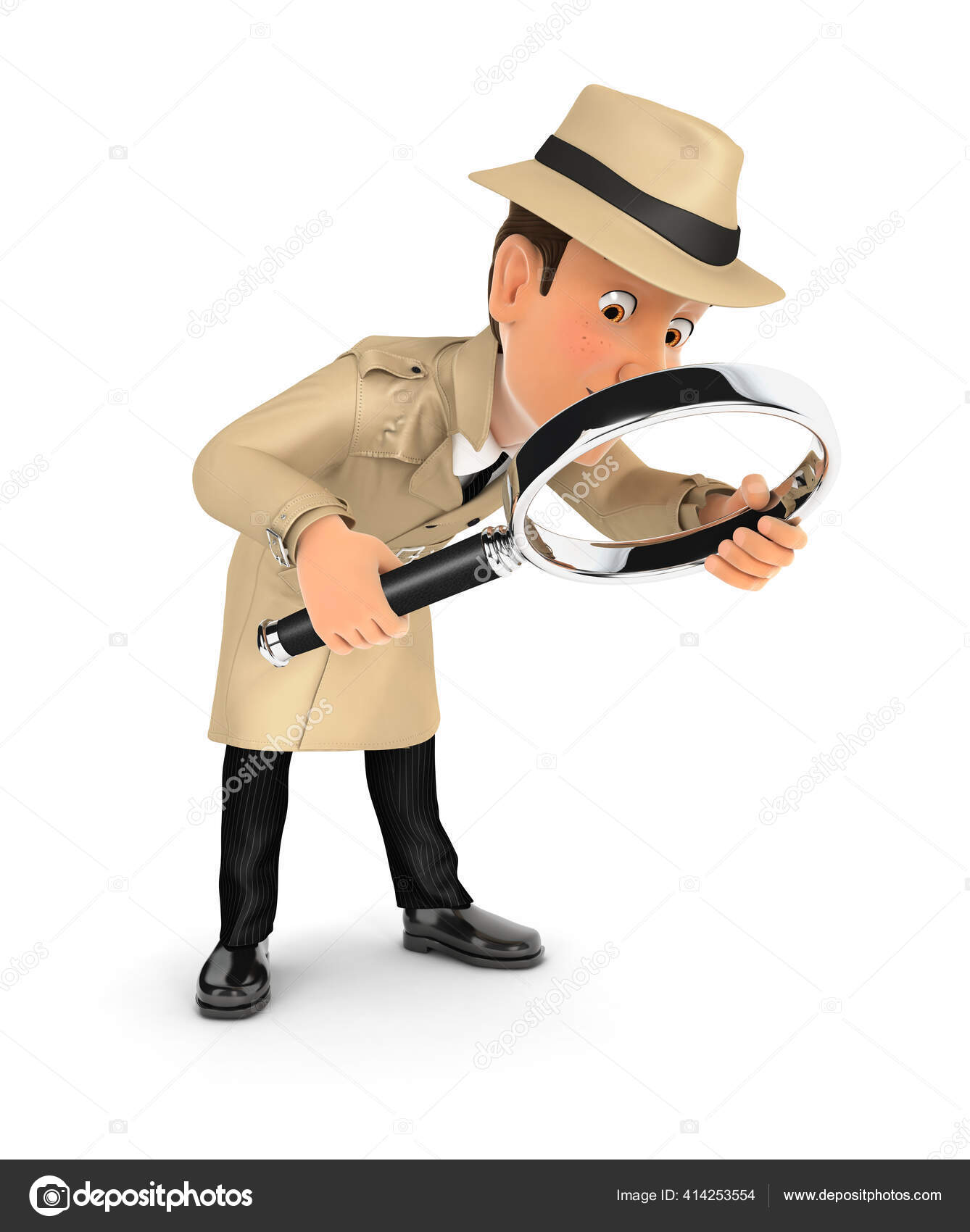 Detective Looking Floor Magnifying Glass Illustration Isolated White Background Stock Photo by