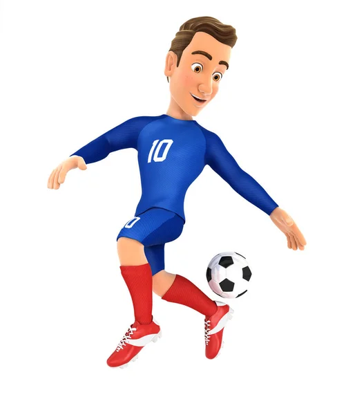 Jugador Fútbol Azul Jersey Backheel Control Ilustración Con Fondo Blanco — Foto de Stock
