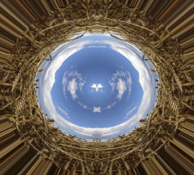 Stereographic panoramic projection of a ripe wheat field with blue sky