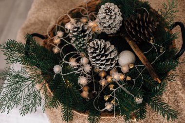 Noel dekorunda güzel çam kozalakları